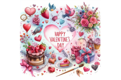 4 watercolor A very happy valentines day Colorful background