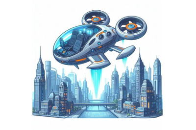 4 Illustration of  The flying vehicle of the future on white backgroun