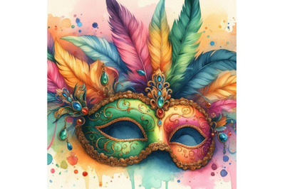 4 watercolor a carnival mask Colorful background