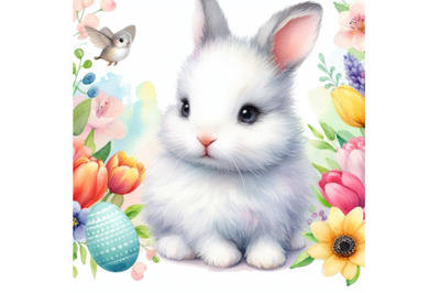 4 watercolor Cute baby rabbit animal Colorful background