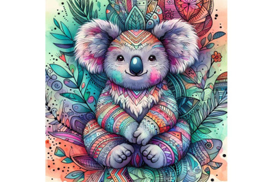 4 watercolor Animal tribal koala Colorful background