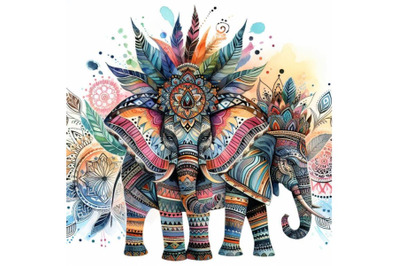 4 watercolor Animal tribal  elephant Colorful background