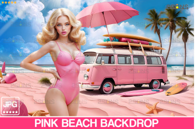 Pink Beach Van backdrop&2C; Dream House&2C; Summer backdrop