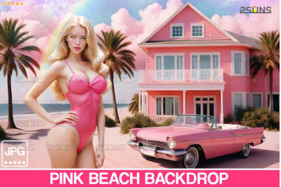 Dream House Backdrop, Pink Beach backdrop Summer