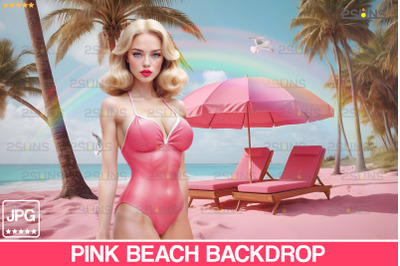 Pink Beach backdrop, Summer Lounge Chair, Pink Sand