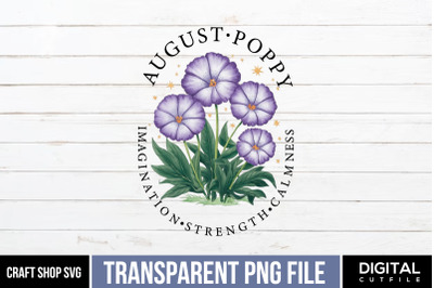 August Poppy, Birth Month Flower Sublimation PNG