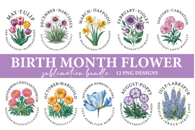 Birth Month Flowers Sublimation Bundle, Birth Month Flowers Bundle PNG