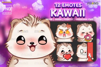 Hedgehog Chibi EMOTES 12, Twitch Emotes Pack, Discord Emotes