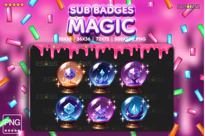 6 Magic sub badges For Streamer Twitch, Discord Crystal Ball