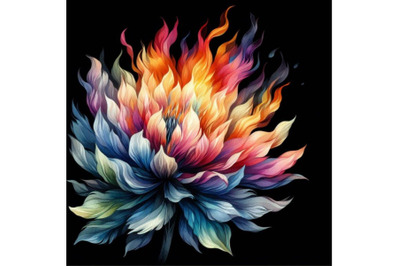 4 watercolor Flower fire. beautiful fire flower on black background Co