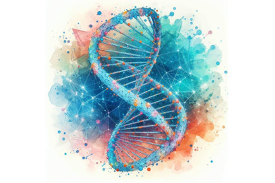 4 watercolor DNA. Abstract 3d polygonal wireframe DNA molecule helix s