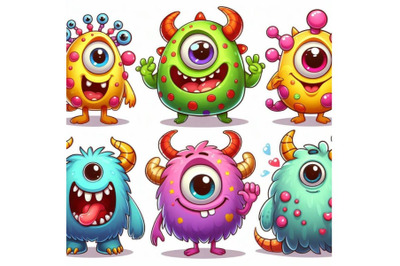 4 Illustration of  cartoon cute monsters on white background