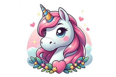 4 Illustration of  Cute unicorn cartoon horse head on white background