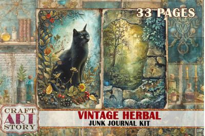 Vintage Herbal Junk Journal Pages-2,scrapbook Herb Witch