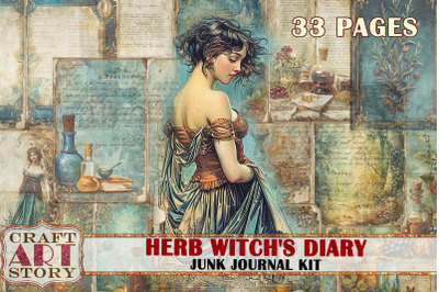 Vintage Herb Witch&#039;s Diary Junk Journal Pages-3,scrapbook