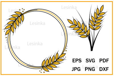 Cute Round Border Frame made of wheat ears, Clipart svg