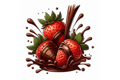 4 Illustration of  Strawberries with melted chocolate splash on white