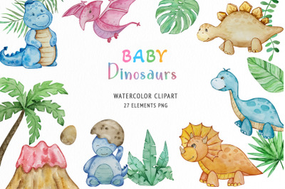 Watercolor baby dinosaurs clipart