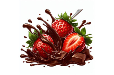 4 Illustration of  Strawberries with melted chocolate splash on white
