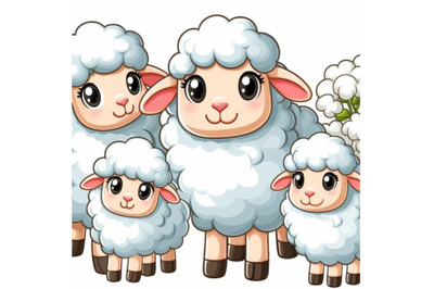 4 Sheep, cute animal character