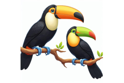 4 Two toucan birds perched on a branch