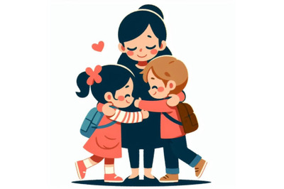 4 kids hugging their mother