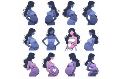 4 Pregnant woman silhouette&2C; vector symbol