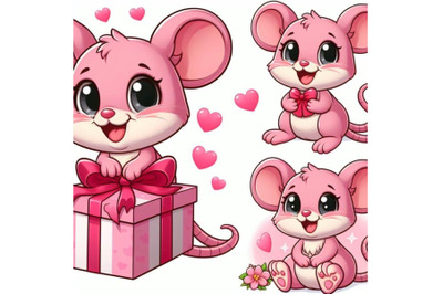 4 Cartoon pink little mouse