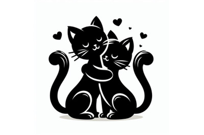 4 two cats in love on white background