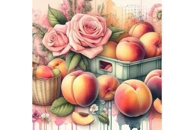 4 watercolor illustratiwatercolor illustration of Abstract peach Fruit