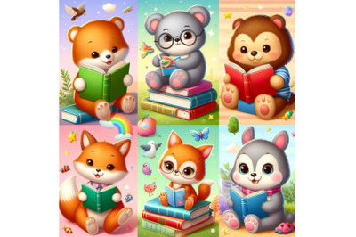4 Cute animals readimg books