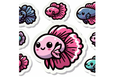 4 simple stickers with cute betta fish with white  backgrounds