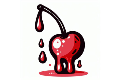 4 a close up of a cherry, a red syrup dripping, a plain pink backgroun