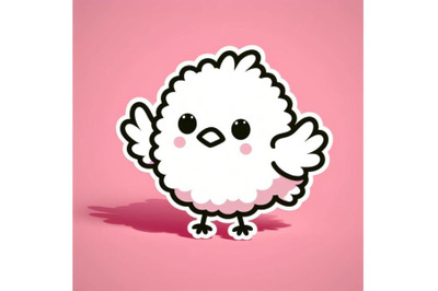 4 cute fluffy white bird&2C; pink background 3D