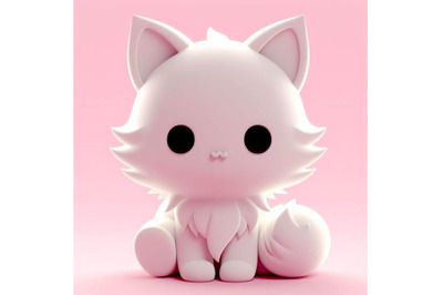 4 cute fluffy white kitten&2C; pink background 3D