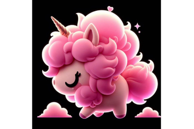 4 cute fluffy pink unicorn&2C; black background 3D