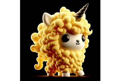 4 cute fluffy yellow unicorn&2C; black background 3D