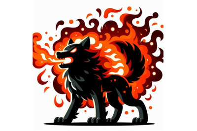 4 fire blowing wolf &2C; black background 3D