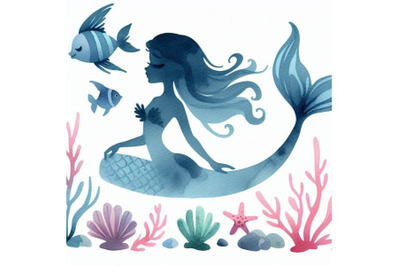 4 Watercolor mermaid silhouette