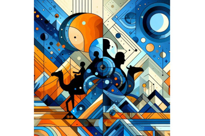 4 Geometric Painting In Blue And Orange