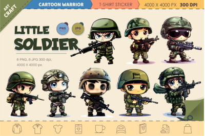 Little Cartoon soldier. TShirt Sticker.