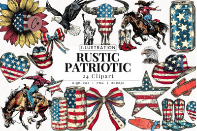 Rustic Patriotic Clipart 4th of July PNG