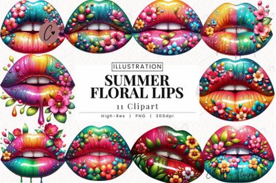 Summer Floral Lips Clipart