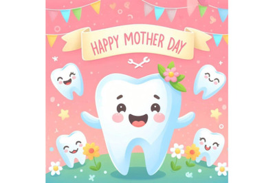 4 Cute cartoon tooth smile happily with happy mother day