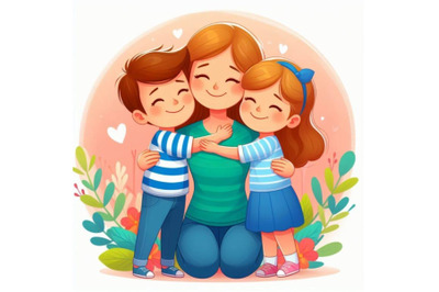 4 two kids hugging their mother