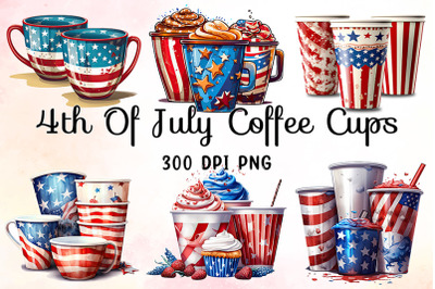 4th of July Coffee Cups Sublimation Clipart