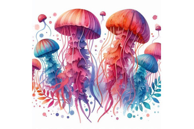 4 watercolor Isolated cwatercolor Paper cut Jellyfish icon isolated  o