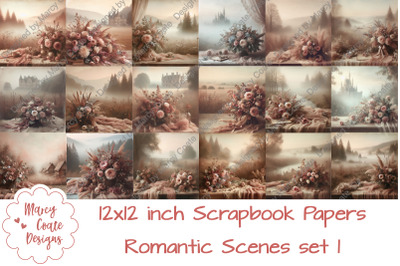 Set 1 Romantic Scenes 12x12 Digital Scrapbook Paper