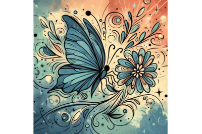 4 A Butterfly Line Art and Pastel Abstract Background