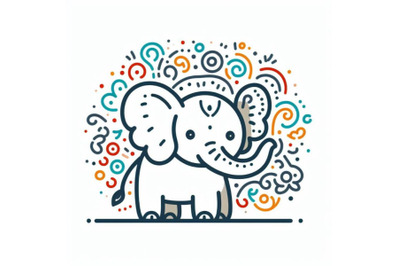 4 Hand drawn elephant icon,one line art